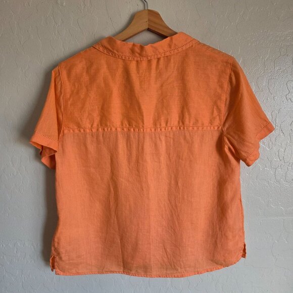 Joie 100% Linen Boxy Cropped Button Front Top Orange Women's Large Short Sleeves - Picture 7 of 9